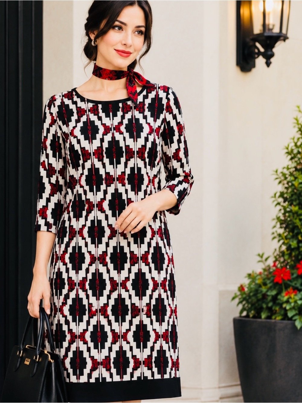 Liz Claiborne Black, White & Red Geometric mini Dress